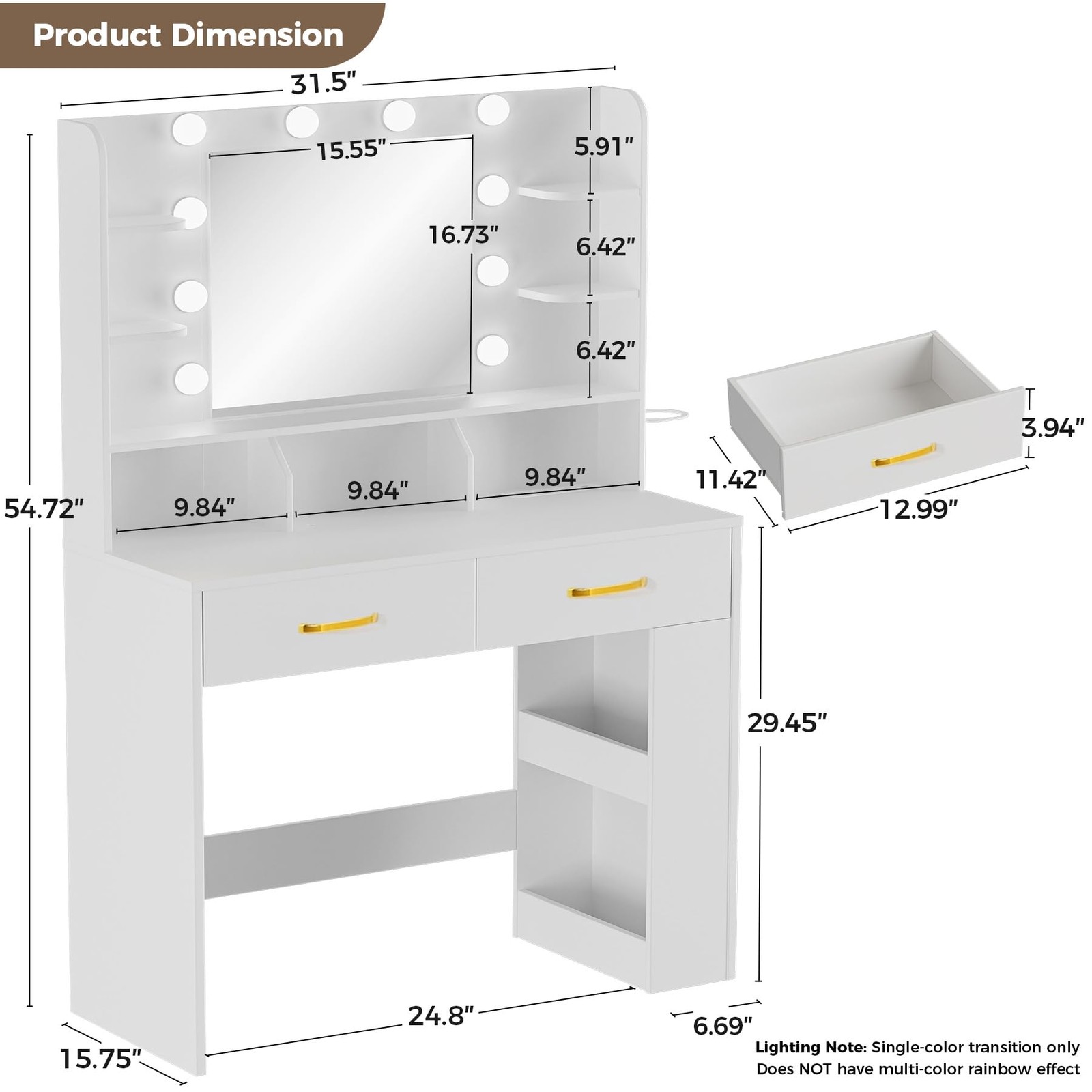 Vanity Desk with Lighted Mirror and Power Outlet, RGB LED Lights Makeup Vanit...
