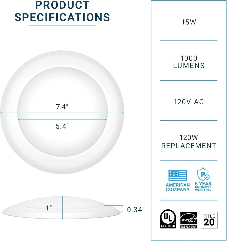 Stylish 4 Pack 15W Dimmable LED Disk Lights - Water Resistant & Easy Install