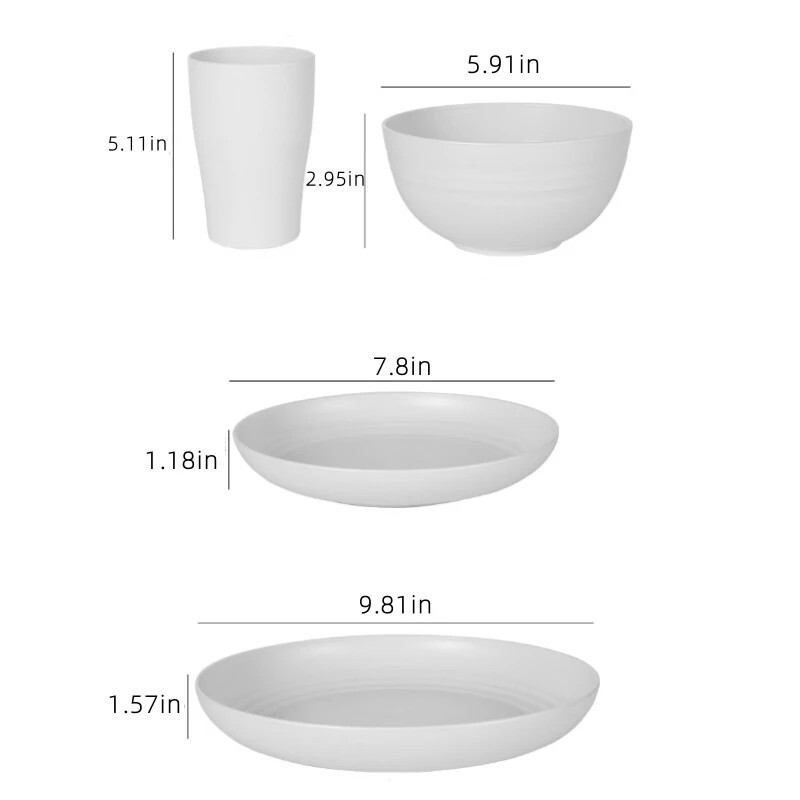 32-Piece Kitchen Plastic Wheat Straw Tableware Set, Unbreakable Service for 8