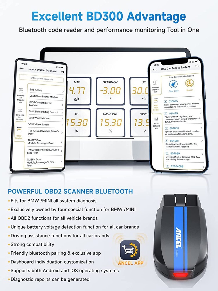 ANCEL BD300 For BMW Bluetooth All System OBD2 Scanner Car Diagnostic Scan Tool