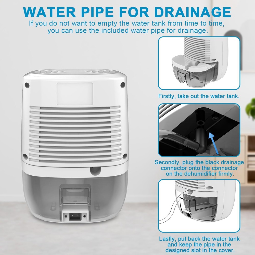 Small Portable Dehumidifier with Drain Hose Continuous Drainage Auto-OFF