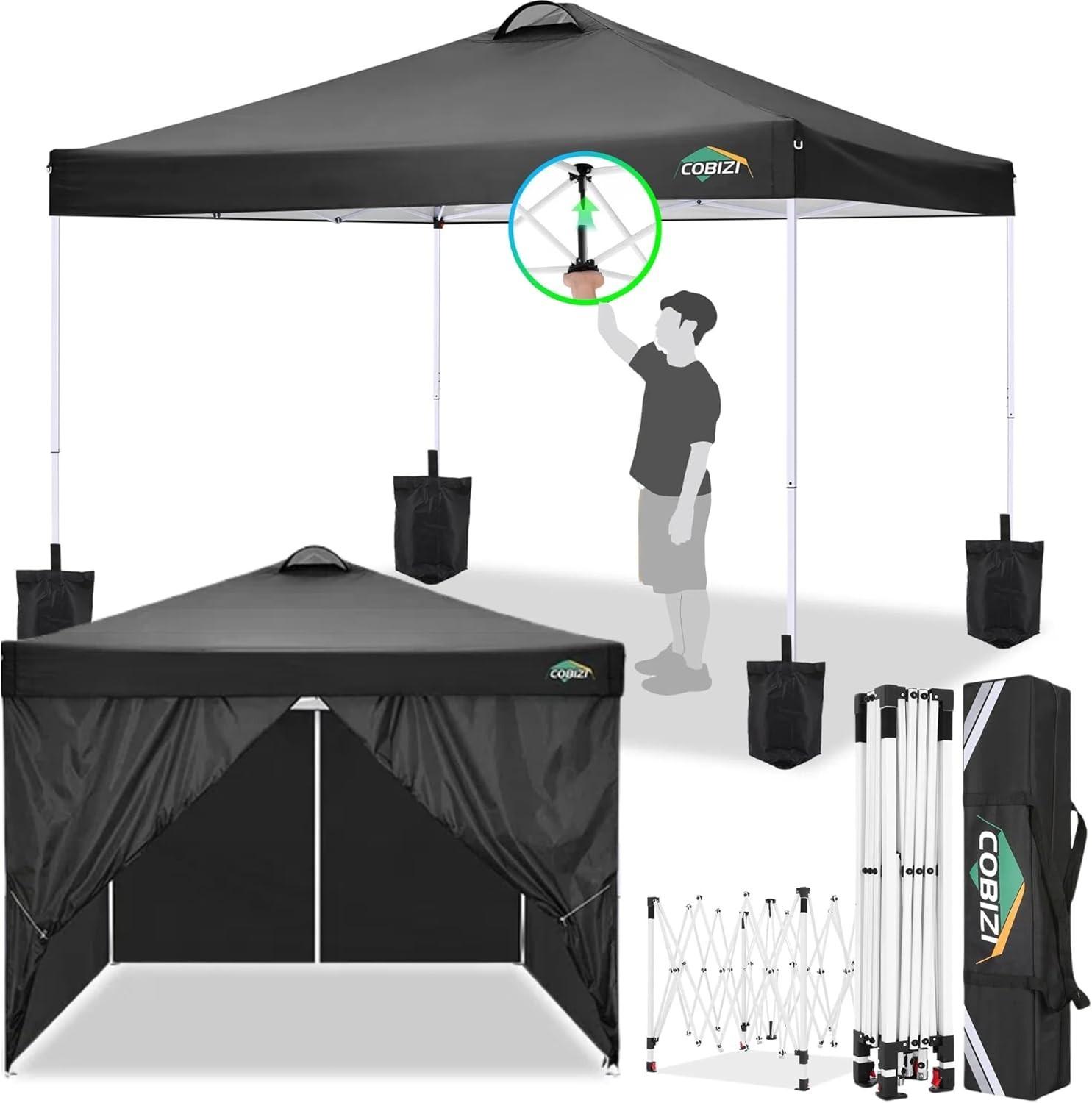 10x10 Pop Up Canopy Tent with 4 Removable Sidewalls，One Push Setup Waterproof#