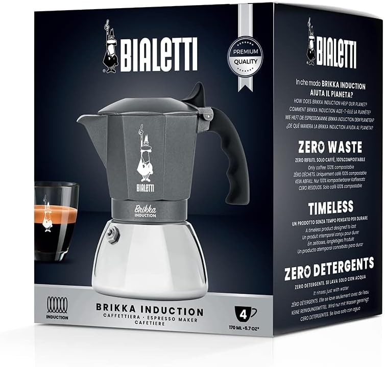 Coffee Maker Espresso Machine 4 Cup Induction Brikka Silver with Timer