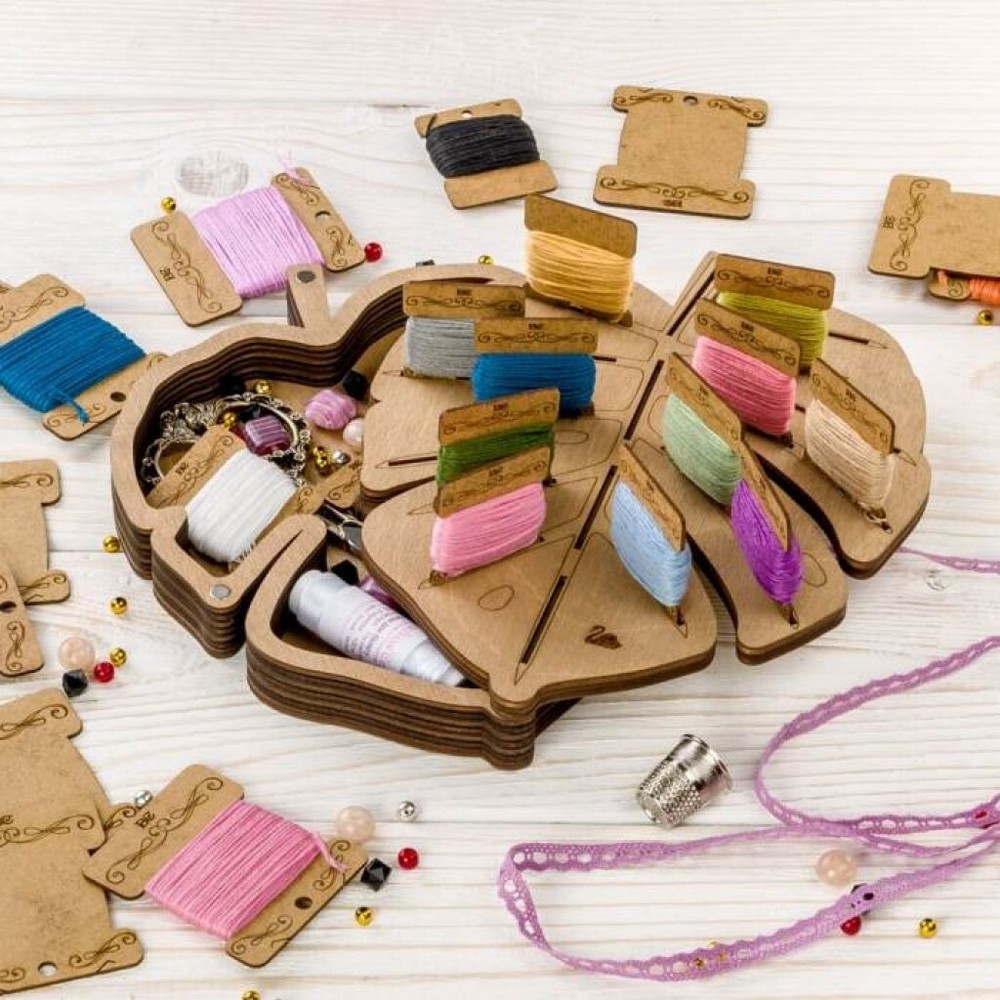 Plywood Needlework Box + 21 spools Needlework Organizer Thread/Floss organizer