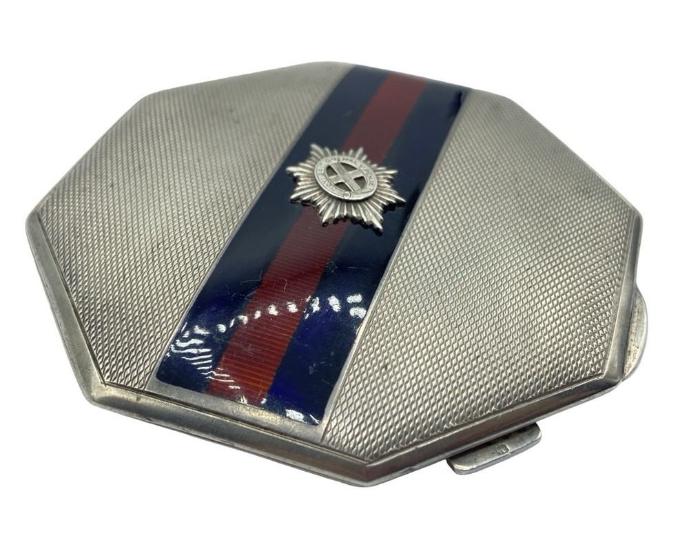 WW2 Silver Hallmarked & Guilloché Enamel Coldstream Guards Sweetheart Compact