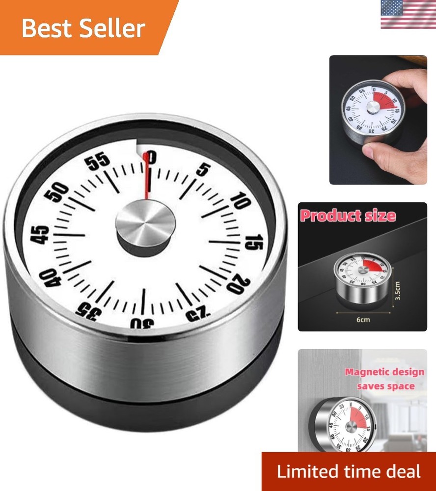 Versatile Magnetic Kitchen Timer - 60-Minute Countdown Stainless Steel Design