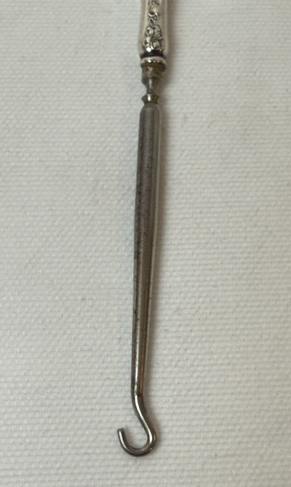 Antique Sterling Silver Handled Button Hook, Victorian