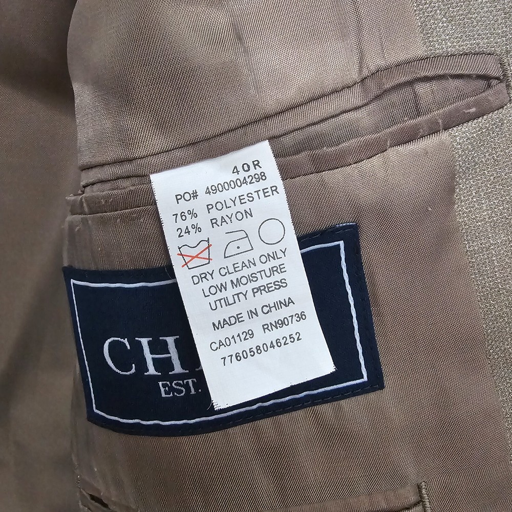 Chaps 40R Beige Sport Coat Blazer Jacket Solid 2B Polyester