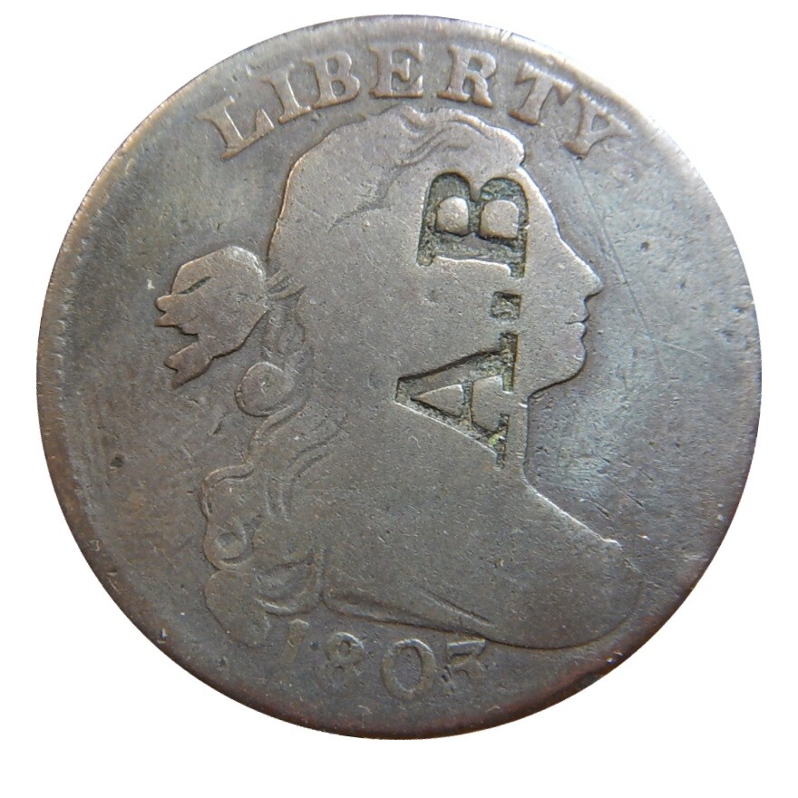 Large cent/penny 1803 counterstamp AB
