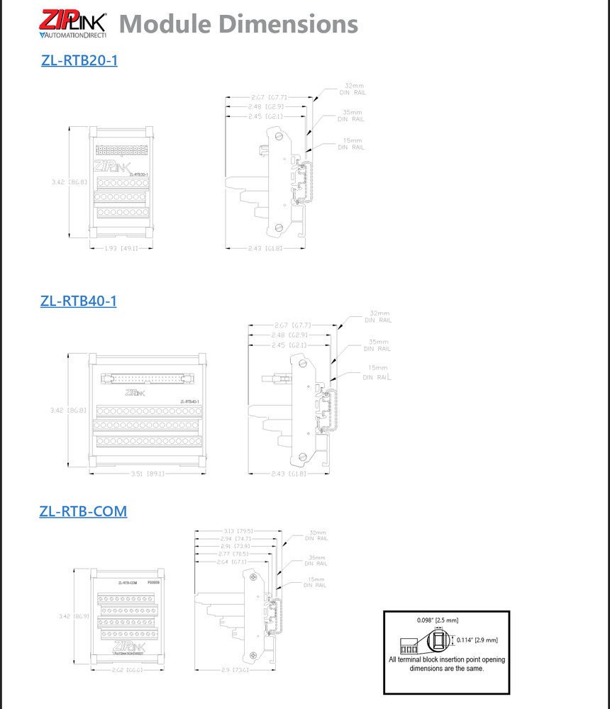 ZIP Link ZL-RTB40-1 reduced-width feedthrough module, 48-pole Automation Direct