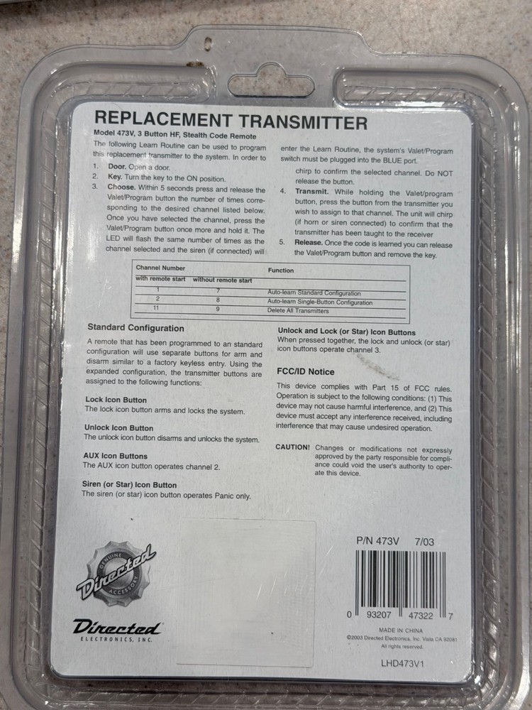 Viper Replacement Transmitter p/n 473V Yellow (Open Box)