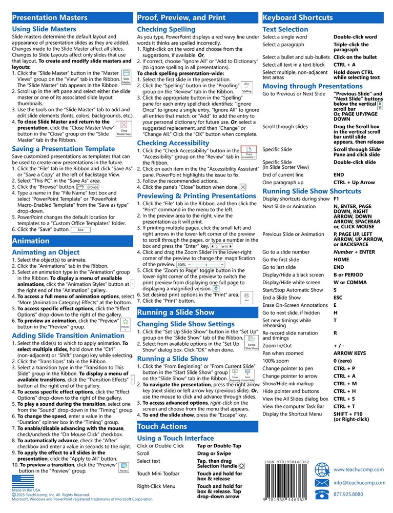 PowerPoint for Microsoft 365 Training Guide Quick Reference Card Cheat Sheet