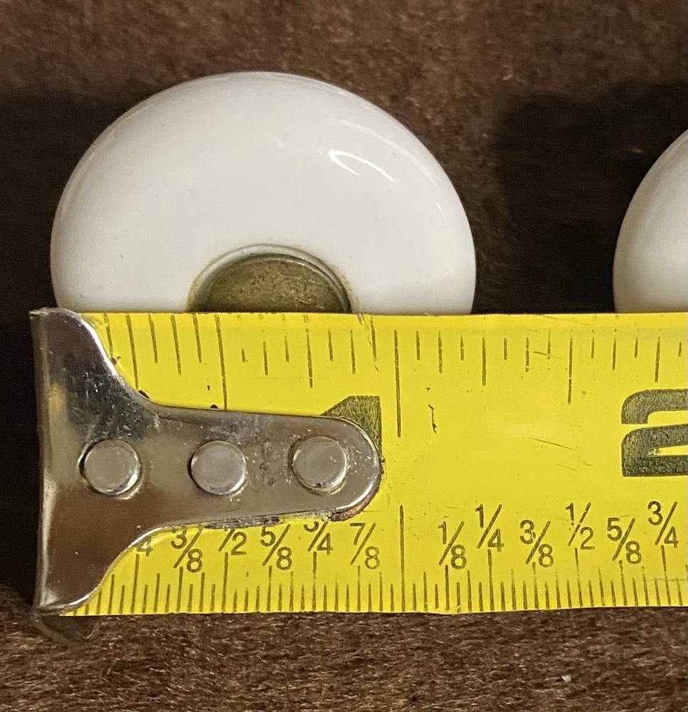 Cabinet Knobs 10 White Porcelain And Center Brass Pulls Vintage