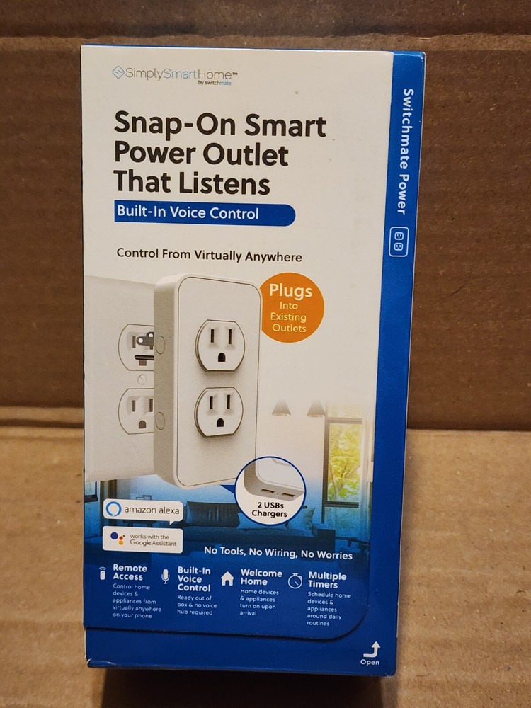 SimplySmart Home Snap-On Smart Power Outlet Voice Control Multiple Timer + 2 USB
