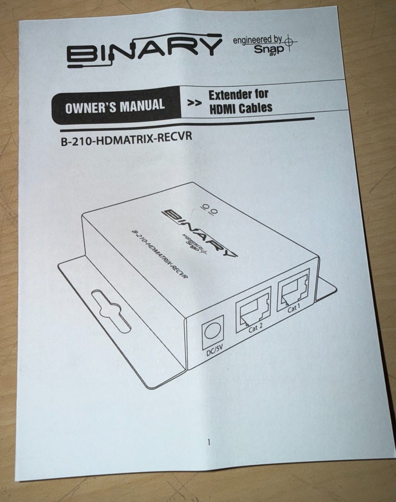 Binary B-210-HDMATRIX-RECVR 210 Series HDMI Matrix Receiver