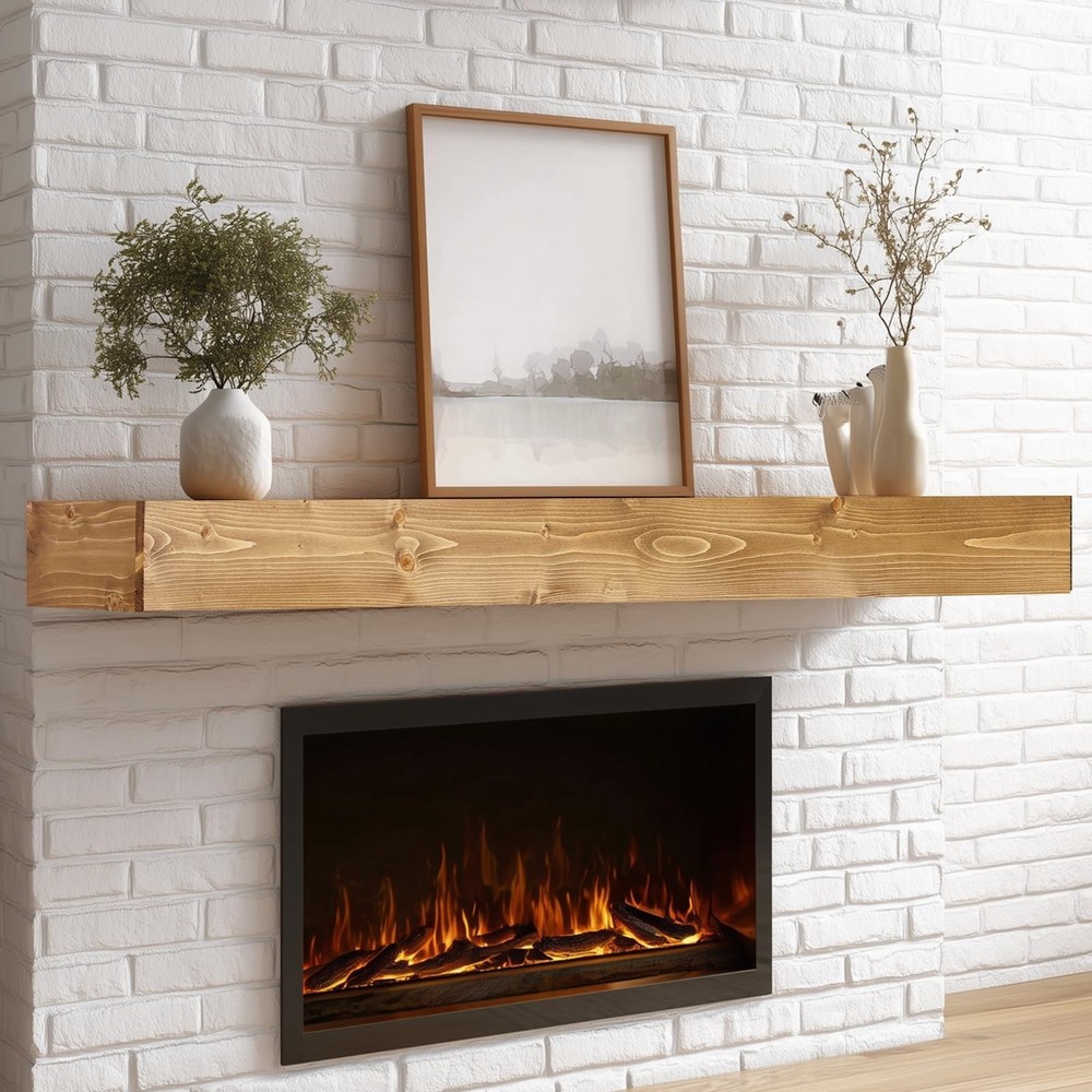 60x8x5 Fireplace Mantel - Handcrafted Rustic Solid Wood Wall Mounted Floating...
