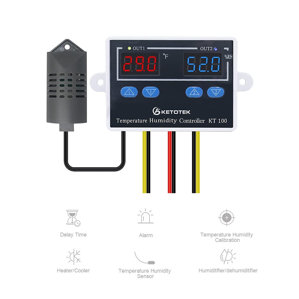 Temperature Humidity Controller Digital Thermostat Module 120V, Heating Cooli...