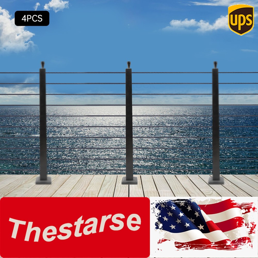 36"x2"x2" Stainless Steel Adjustable Black Level Line Post Cable Railing Post