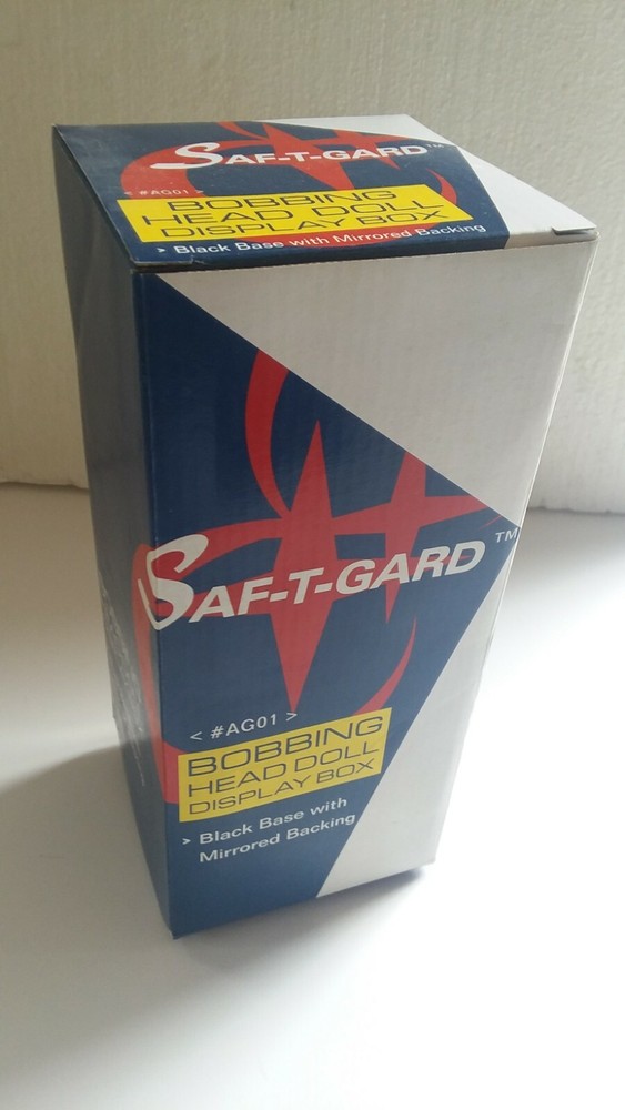 SafTgard Bobble Head Doll Plastic Display Box Stackable NIB 3 5/8 sq x 9 1/4