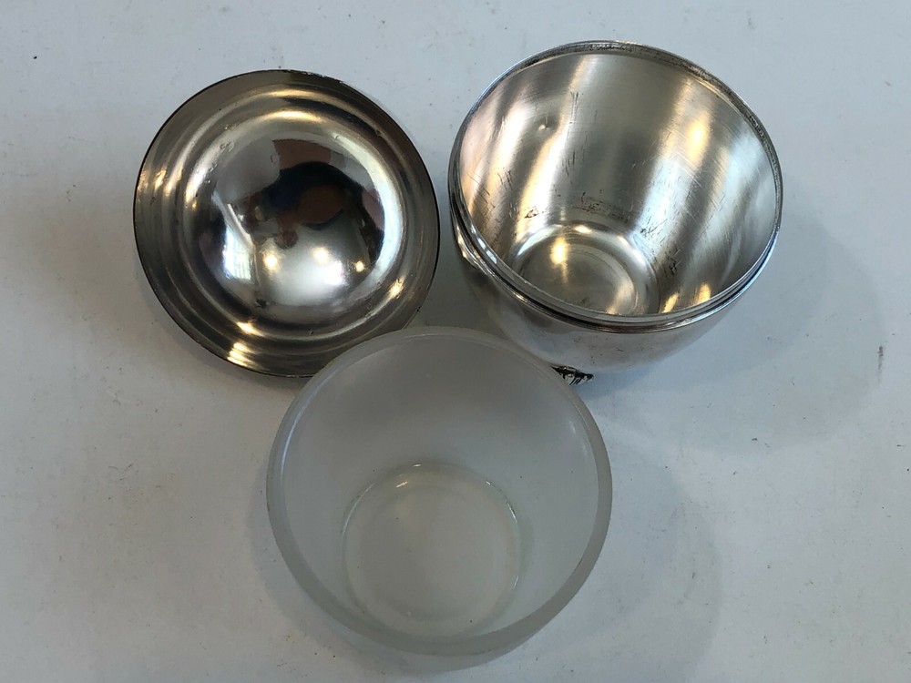 Vintage Kent Silversmiths Sheffield Glass insert Egg Shaped Footed Bowl w/Lid