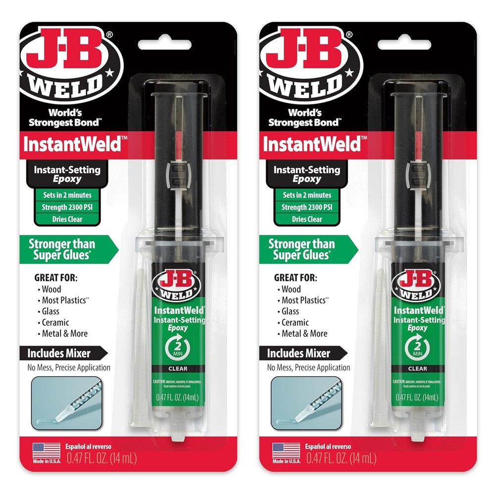 InstantWeld 2 Pack - Clear, 2 Minute Set Epoxy Adhesive, Static Mixer No Mess...