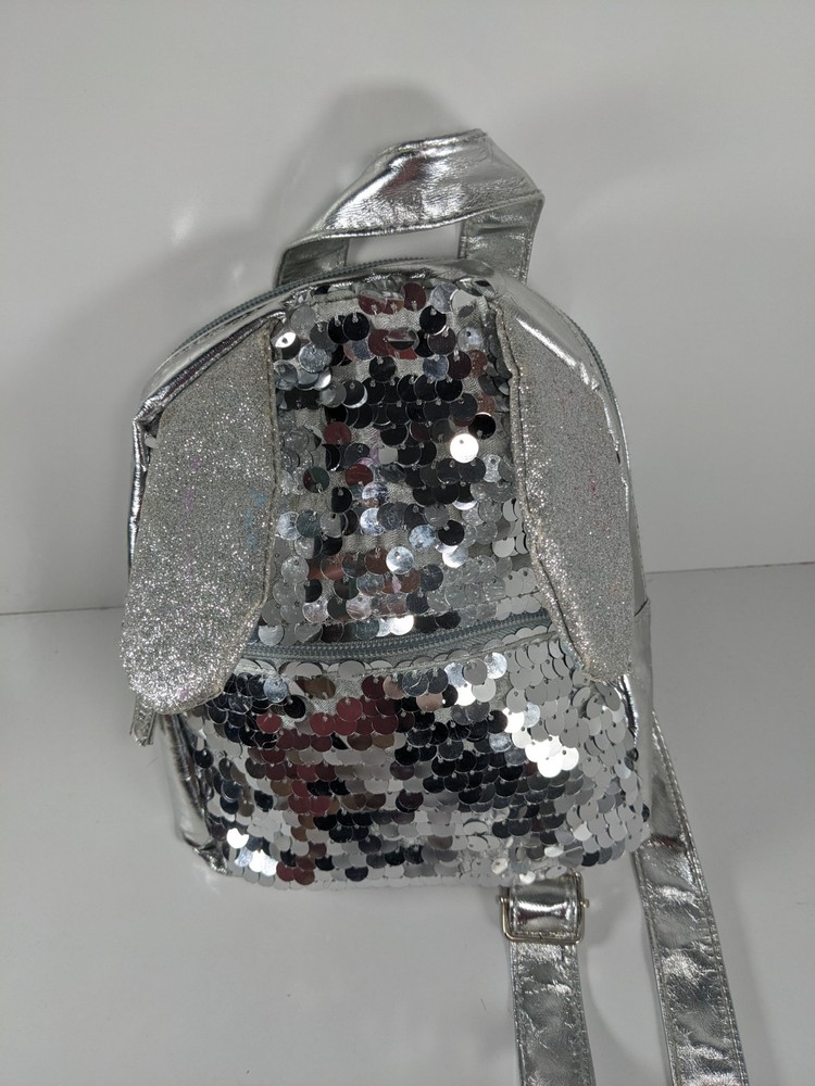 Bunny Rabbit Ear Small Sequin Silver Tone Easter Girls School Backpack