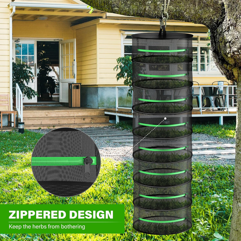 Herb Drying Rack 2-Pack 8-Layer 2Ft Foldable Hanging Mesh Net Dryer with Zippers