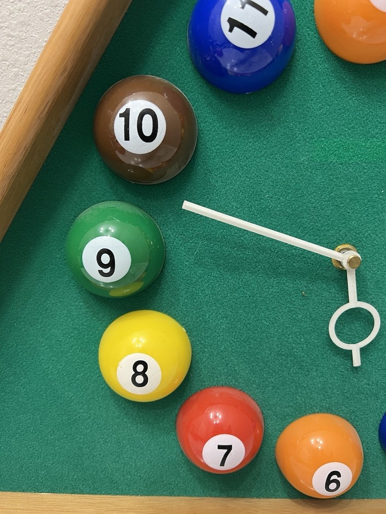 Billiards Pool Ball Clock Working Triangle Pool Table Wall Clock 18” X 21”