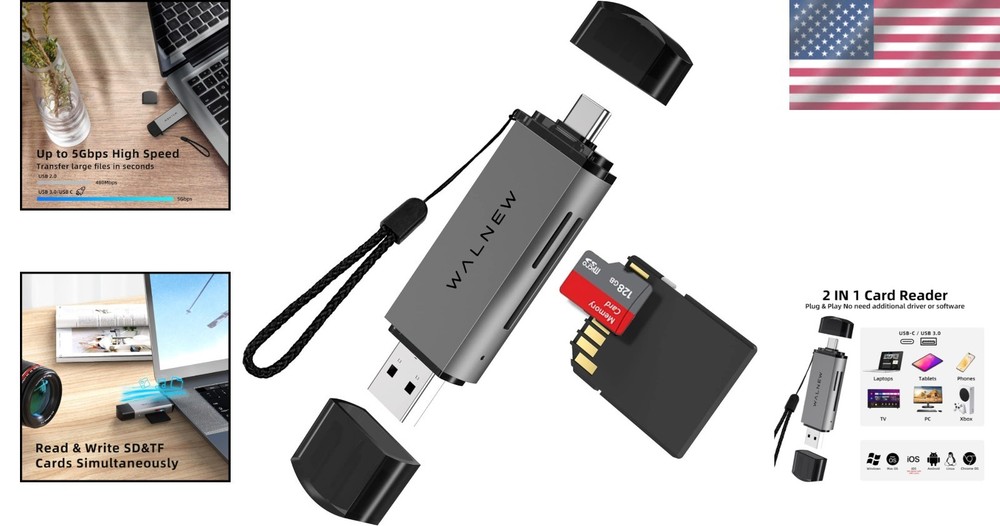 USB 3.0 & USB-C SD Card Reader Adapter Duo for Swift Data Transfers