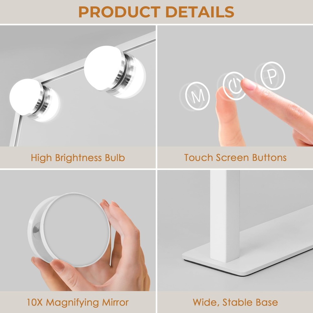 LuxeVue Vanity Mirror with Lights, Makeup Mirror with 3 Lighting Modes, Light...