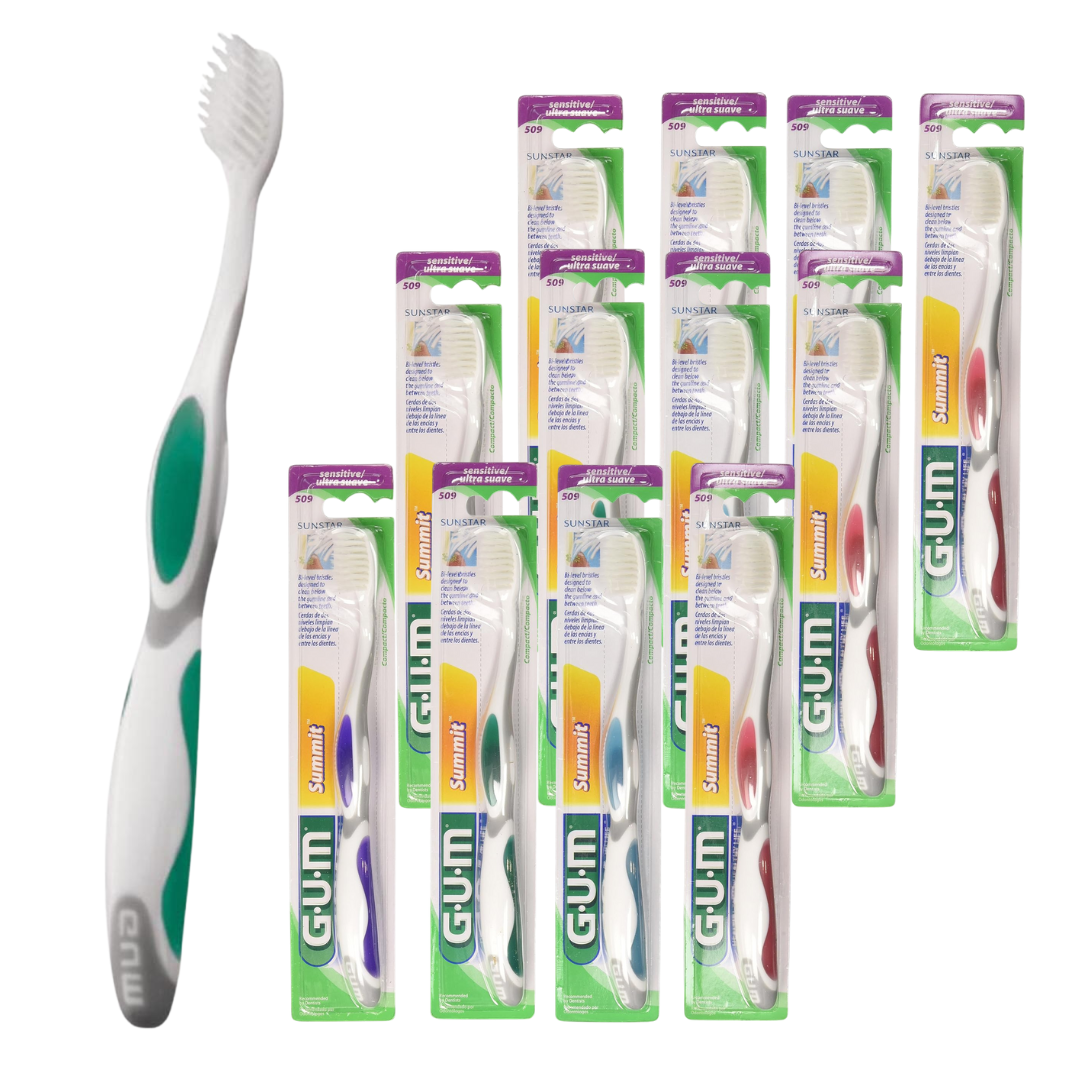 GUM Summit Soft Bristle Toothbrush Compact Head, For Sensitive Gums 12-Pack