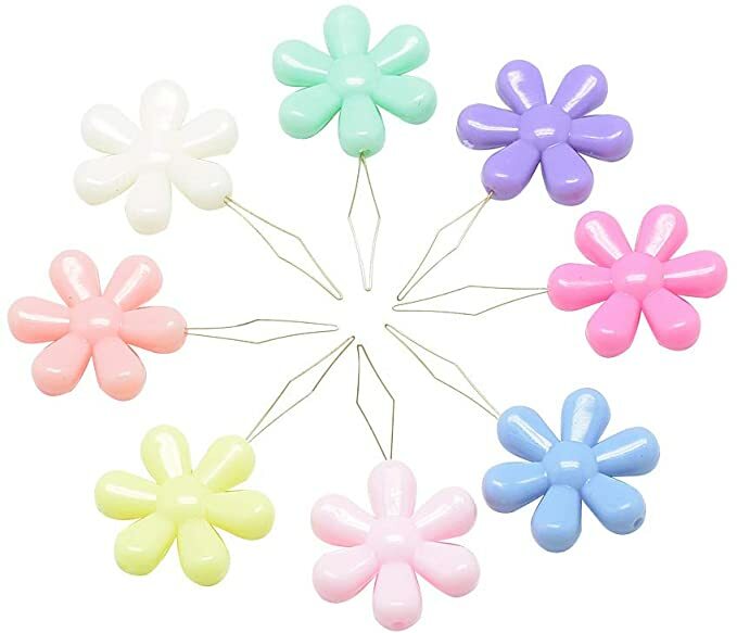 24 Pack Colorful Needle Threader Plastic Flower Head Wire Loop Sewing Supply
