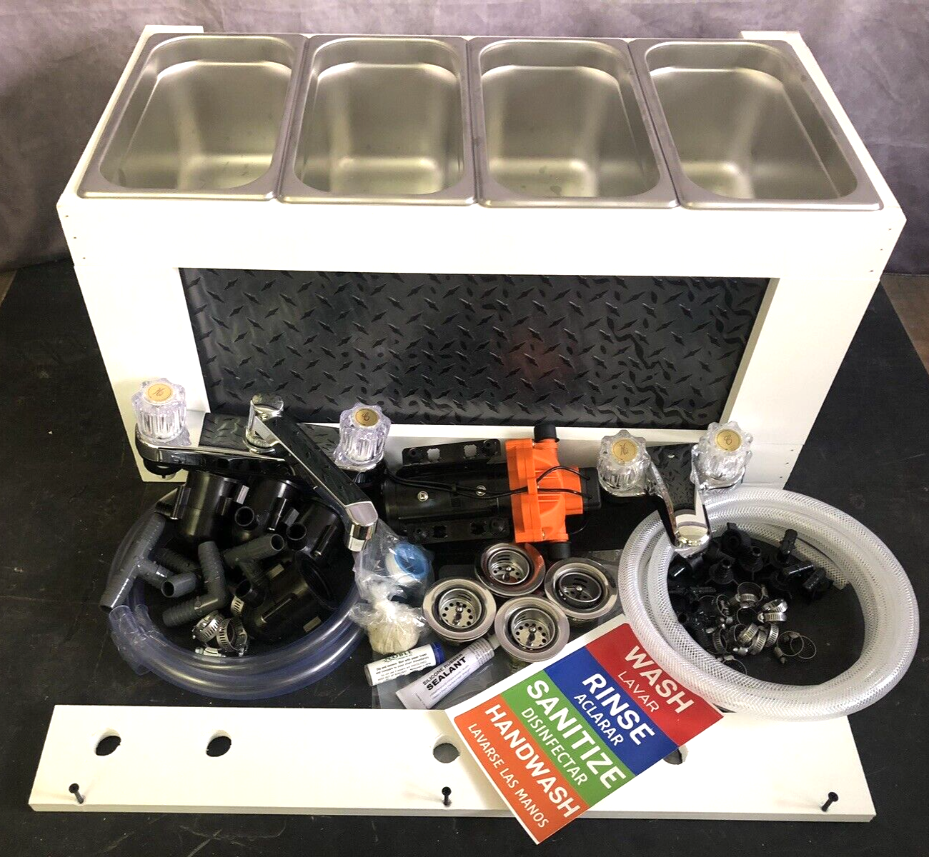 3 Compartment Concession Sink + Hand Sink W/COMPLETE PLUMBING & PUMP (Table Top)