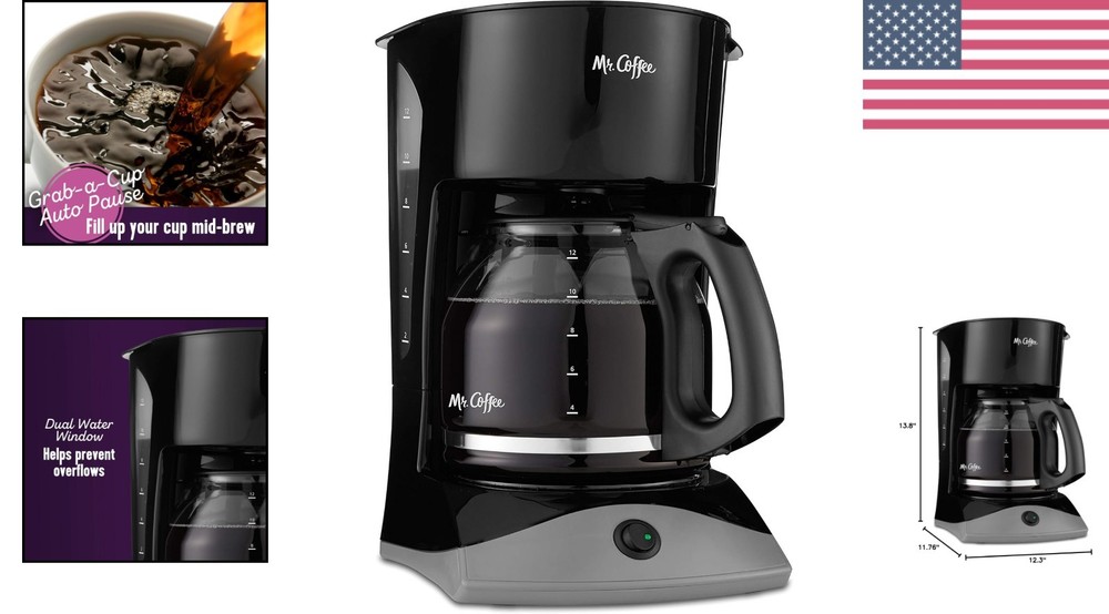 Versatile Black Coffee Maker - 12 Cups, Fully Automatic with Easy Cleaning