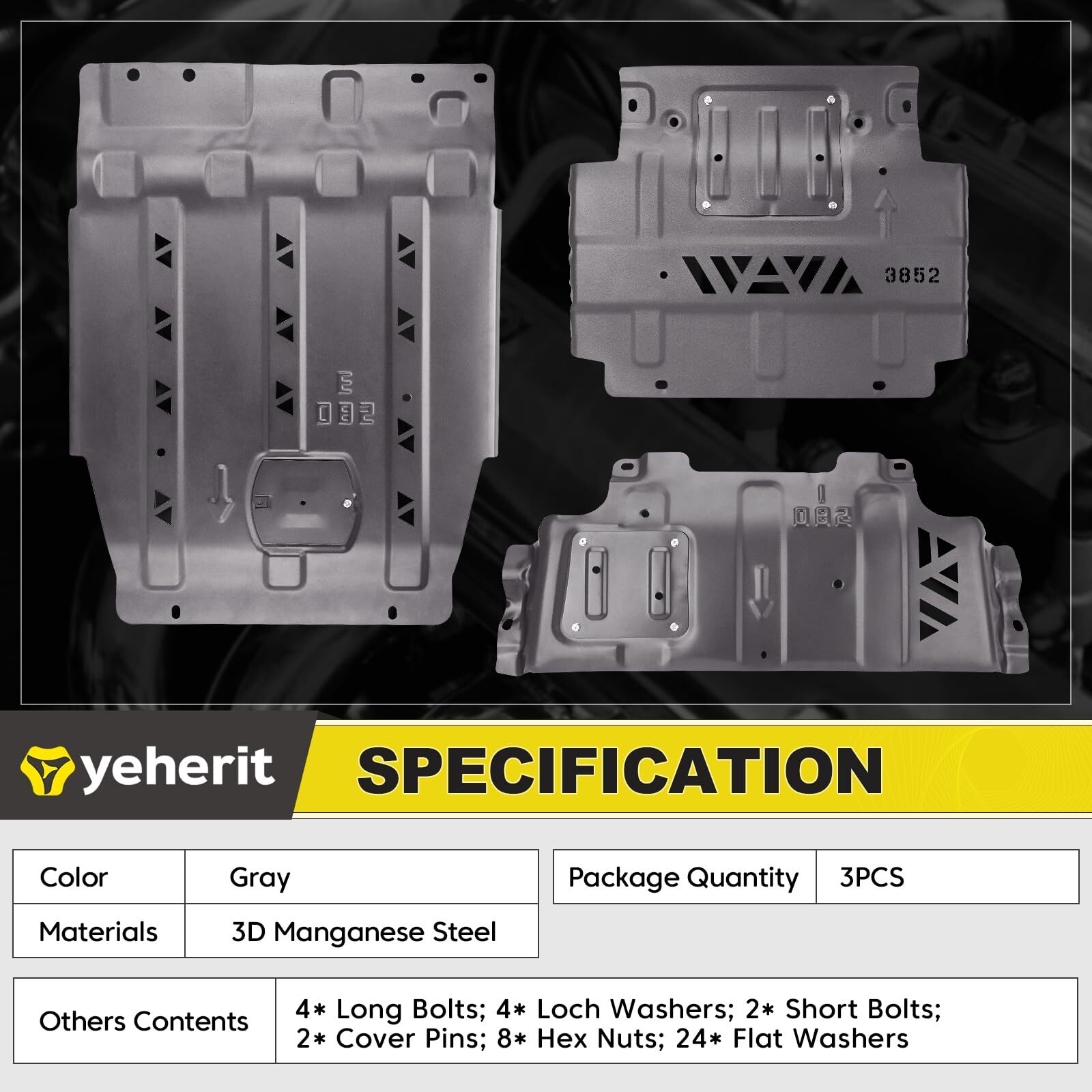 Full Skid Plate Package w/Front Transmission Skid Plate For 2015-2022 Ford F150