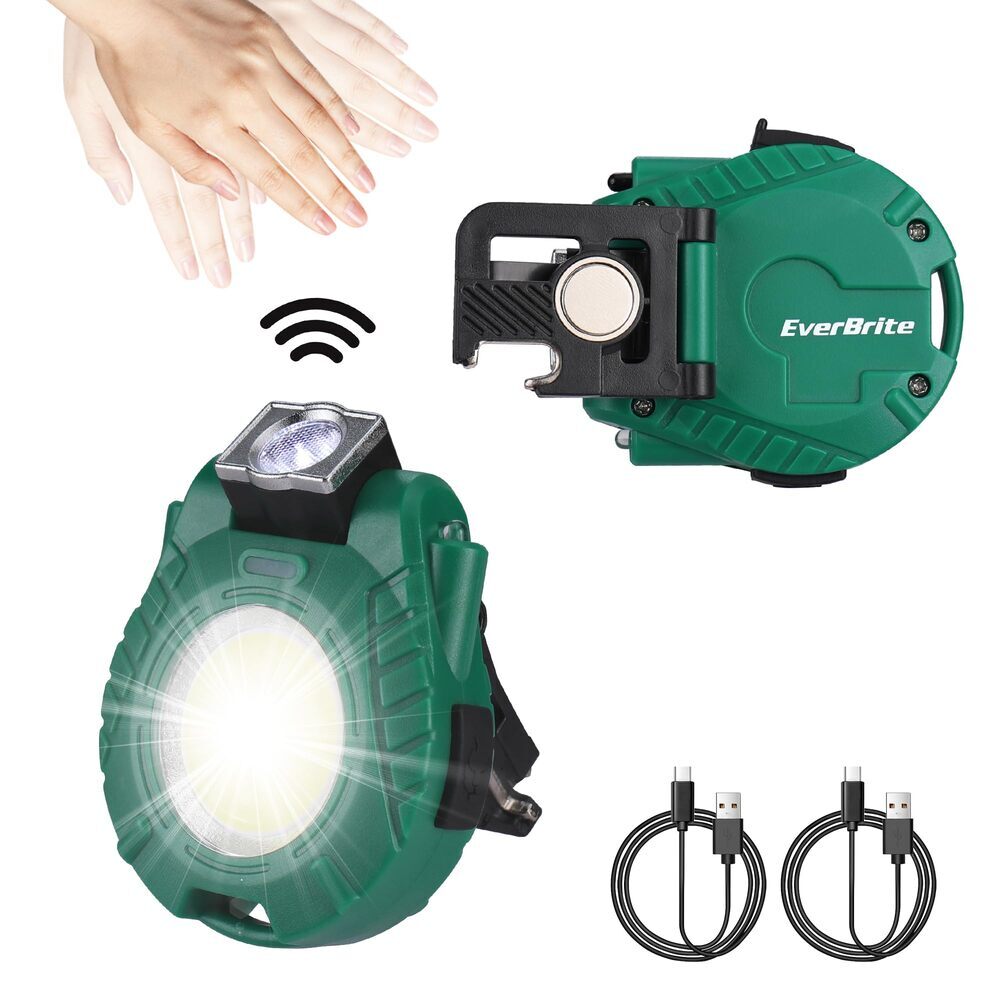EverBrite 2 Pack COB Keychain Work Light Waterproof 6 Modes for Camping Green US