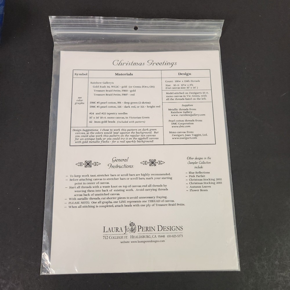 Laura J Perin Sampler Collection Christmas Greetings Needlepoint Pattern Chart