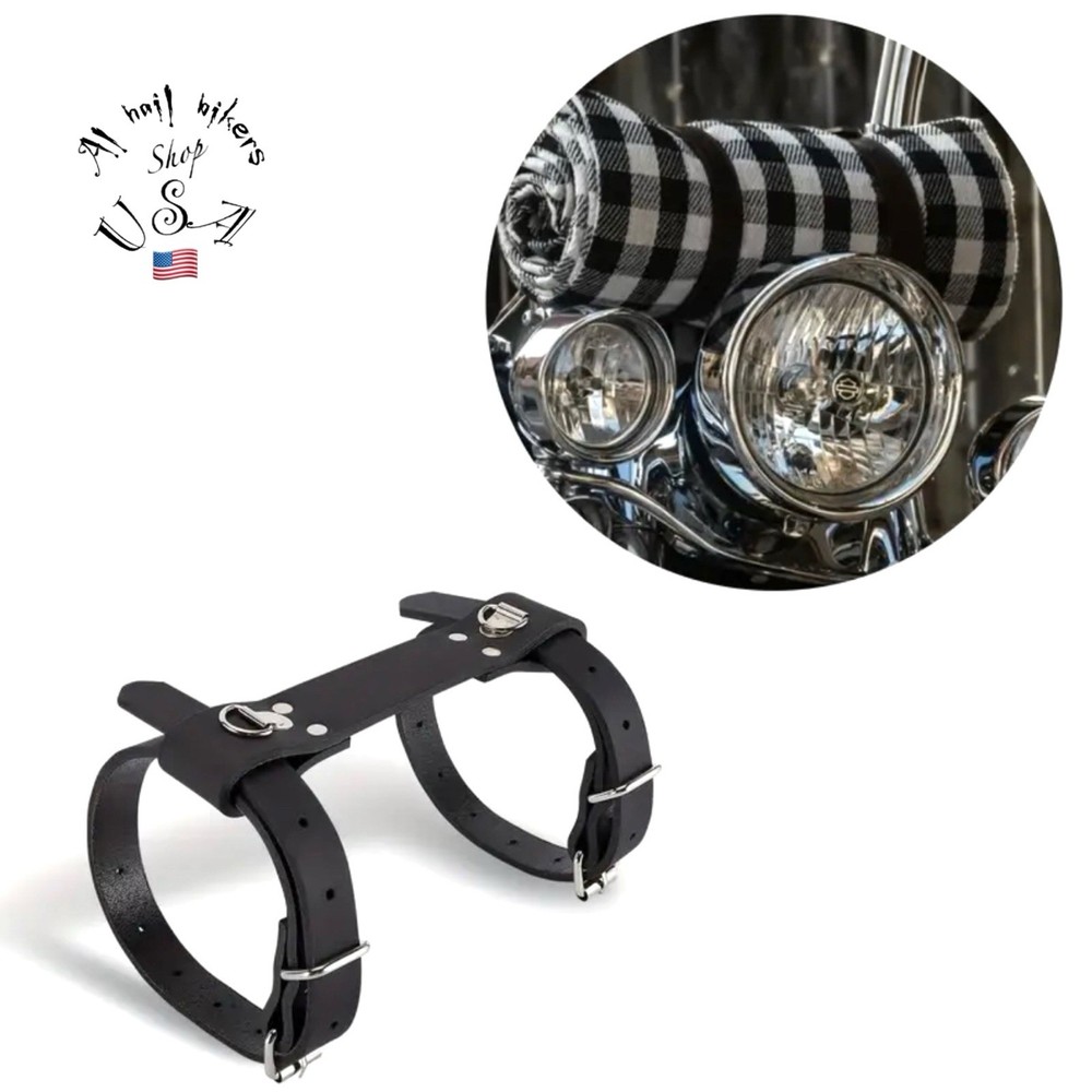 Genuine Leather Black Carry Strap Motorcycle Adjustable Belt Blanket Holder