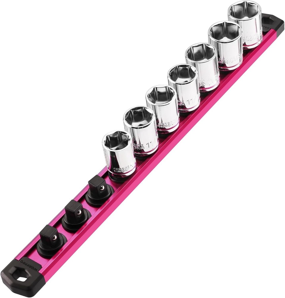 Efficient Magnetic Socket Rail - Includes 10 Rotatable Clips for 3/8-Inch Drives