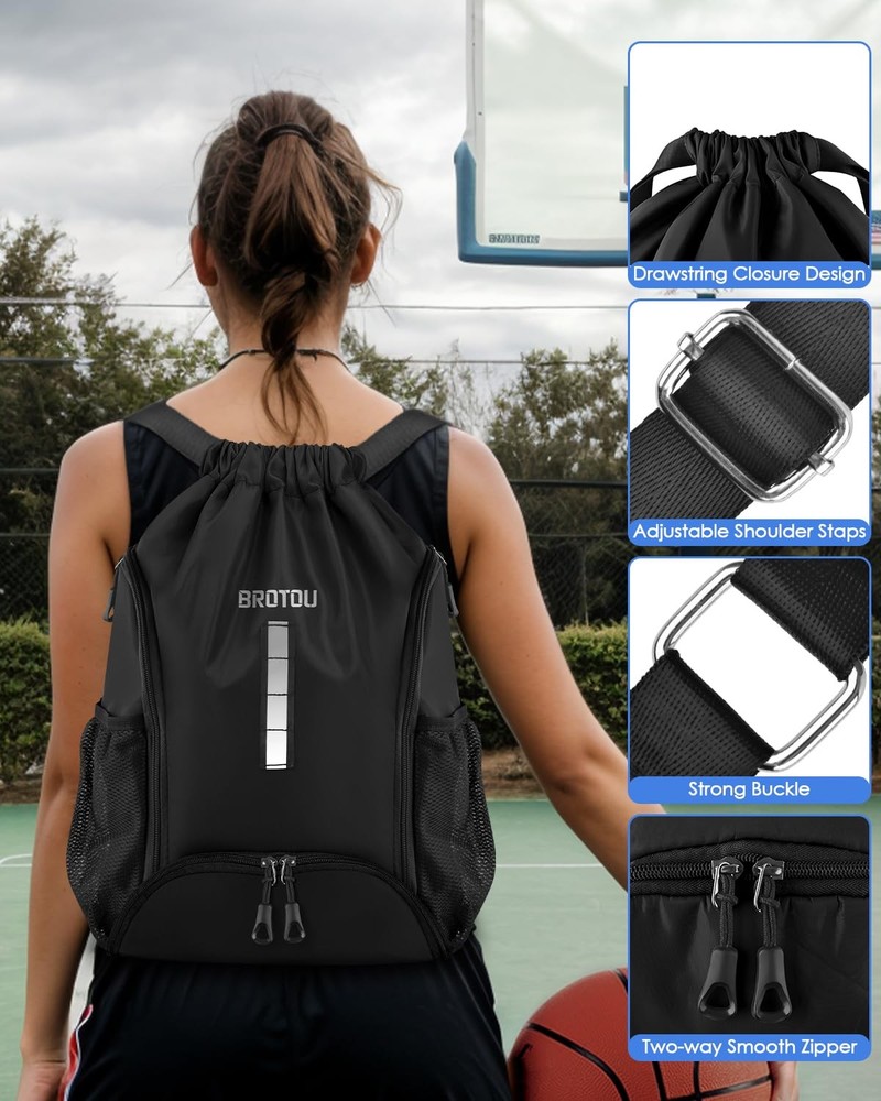 Soccer Drawstring Backpack with Ball and Shoe Compartment