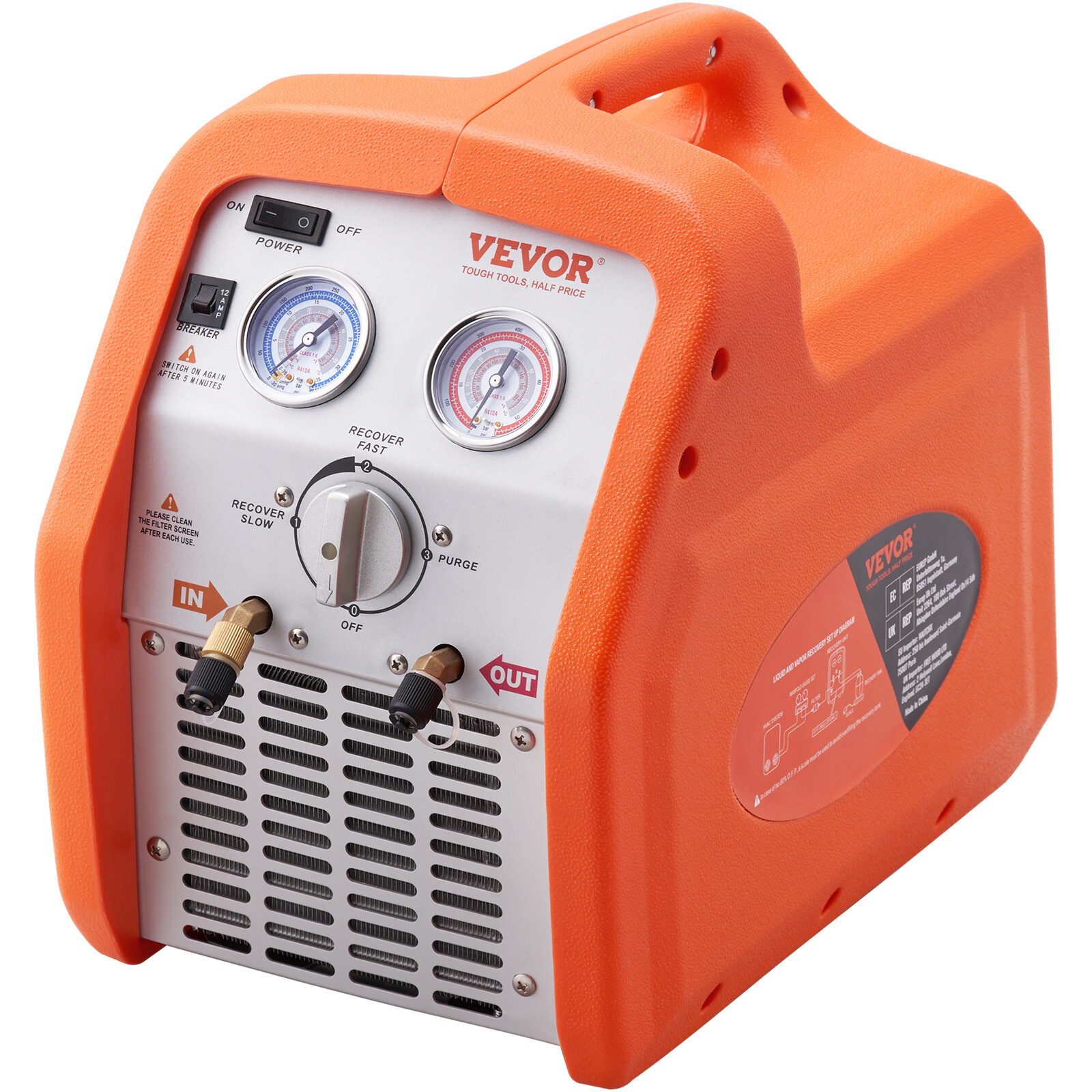 VEVOR Portable 3/4 HP Refrigerant Recovery Machine for Vapor Liquid Refrigerant
