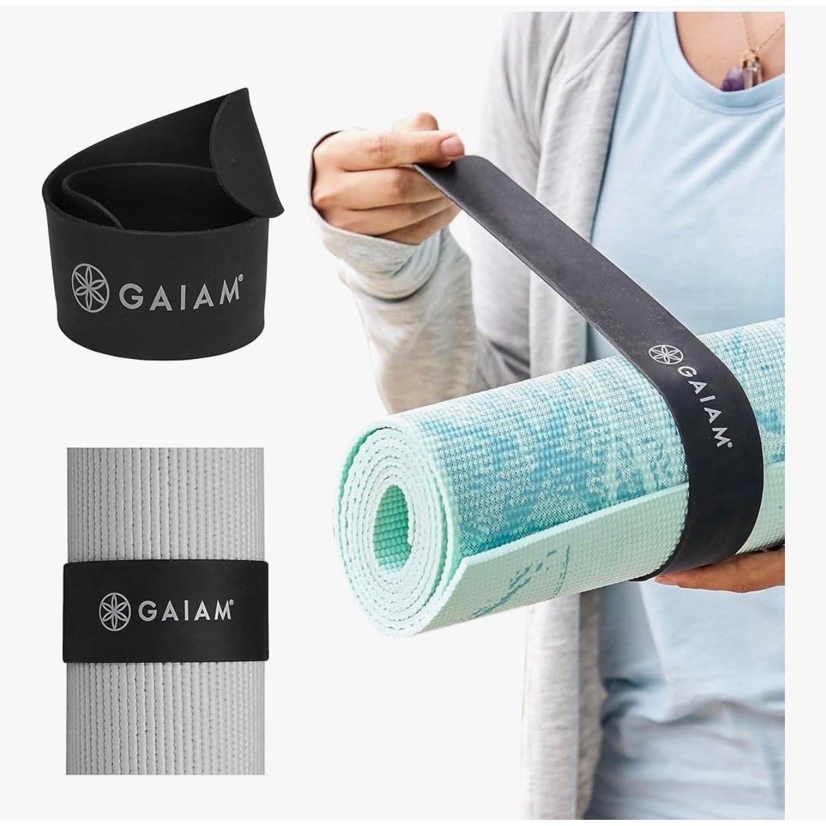 Gaiam Yoga Mat Straps Set of 4 Black Adjustable Carrying Holders