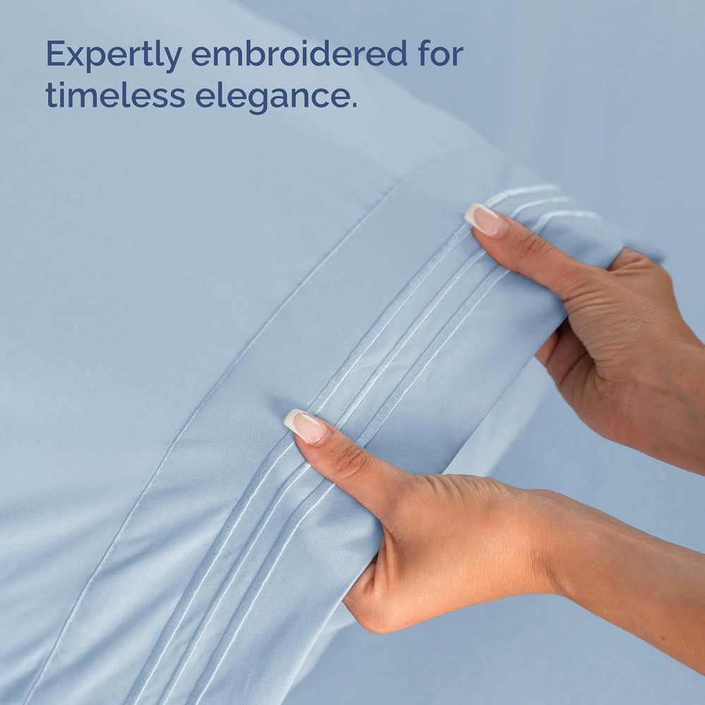 Light Blue Split King Bed Sheet Set + 2 Extra Pillowcases - Deep Pockets