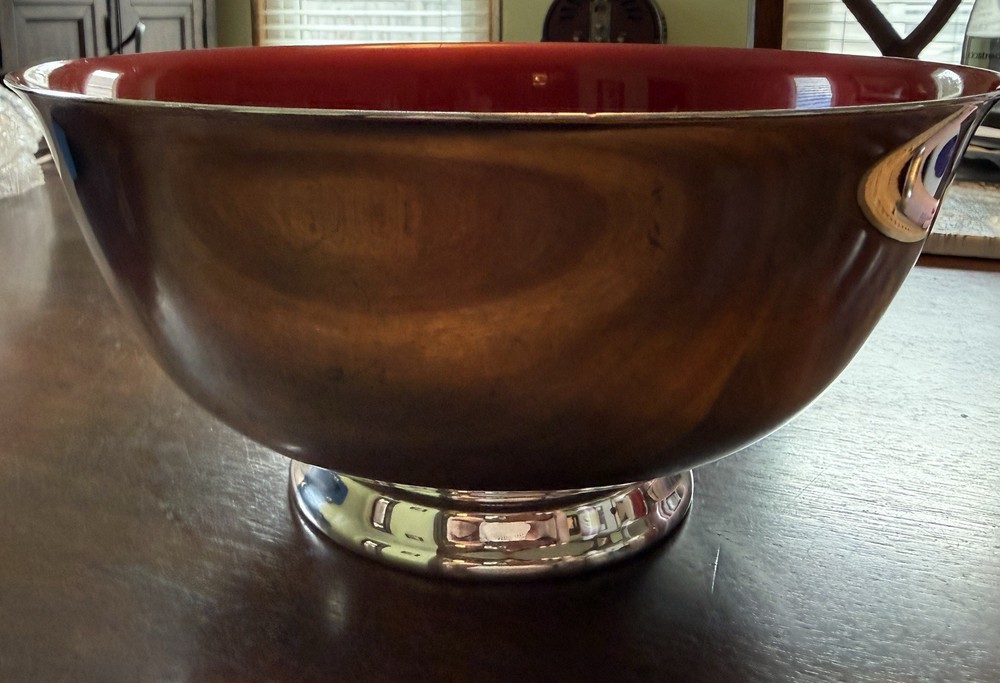 Reed & Barton 104 Silverplate Bowl Red Interior With Footed Bottom