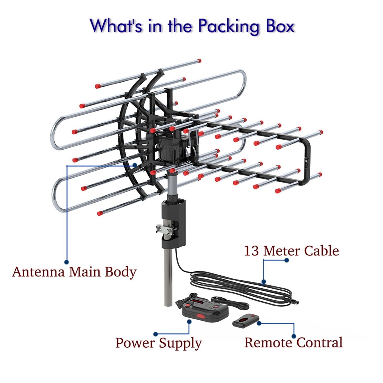 990 Miles Outdoor TV Antenna Motorized Amplified V/UHF HDTV 1080P 4K 360° Rotate