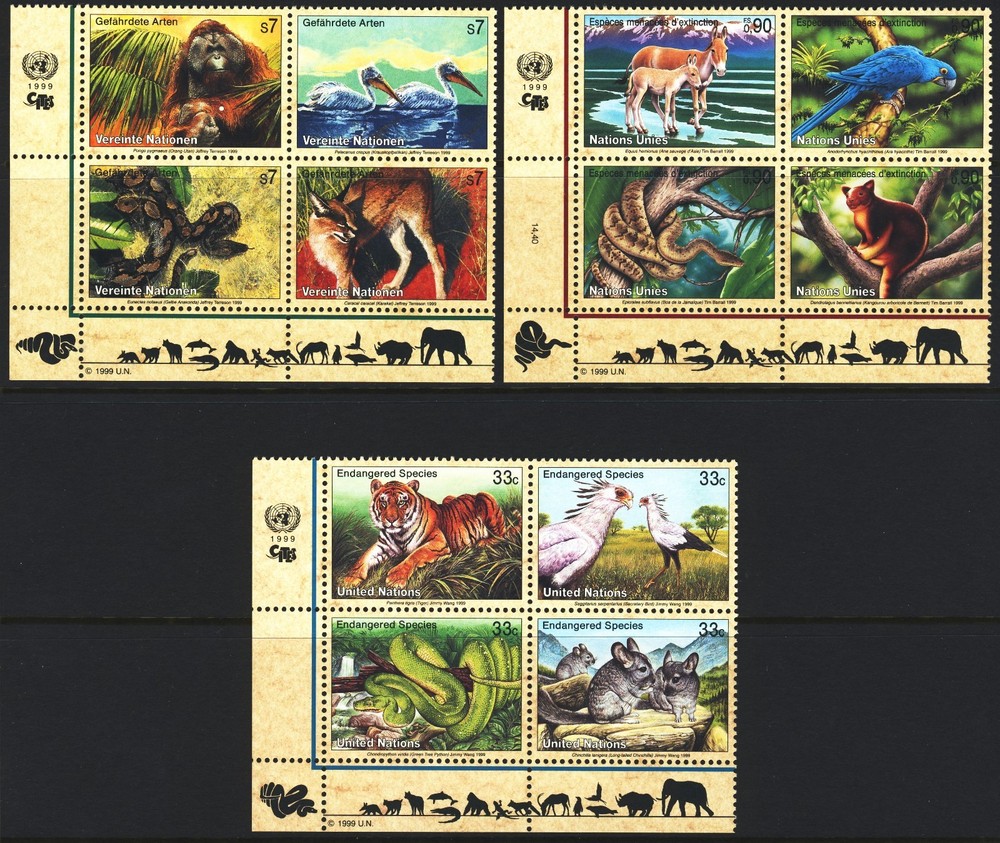 UN 1999 Endangered Species Blocks [NY+Geneva+Vienna] . Mint Never Hinged