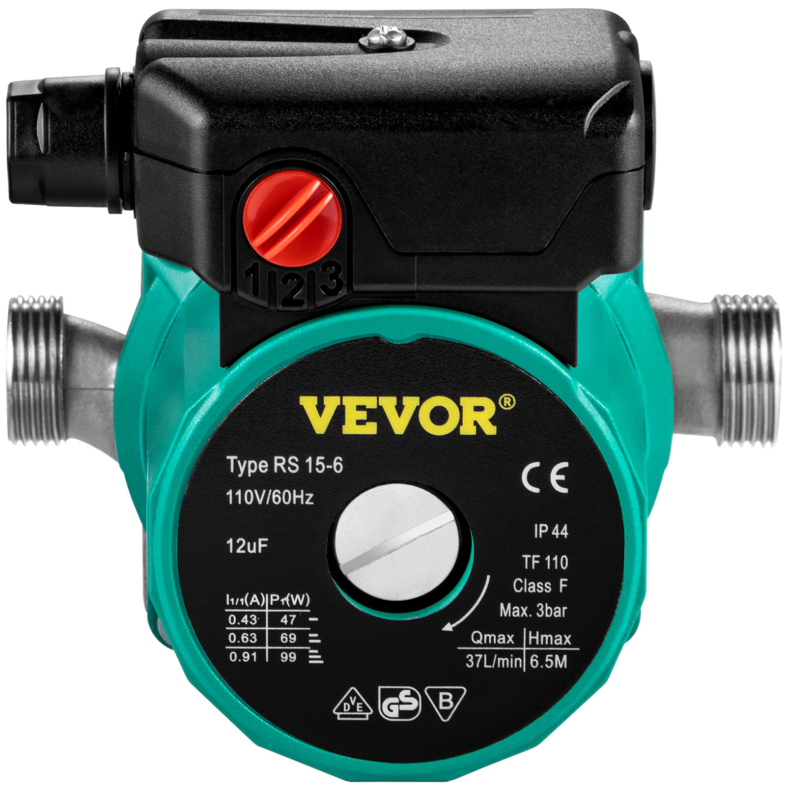 VEVOR Hot Water Circulation Pump 3-Speed Domestic Pump 93W Stainless Steel