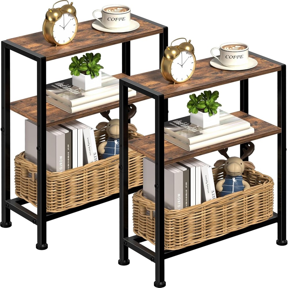 Narrow Side Table Small Space 2-Tier Small End Table W/ Shelf Holder Durable New