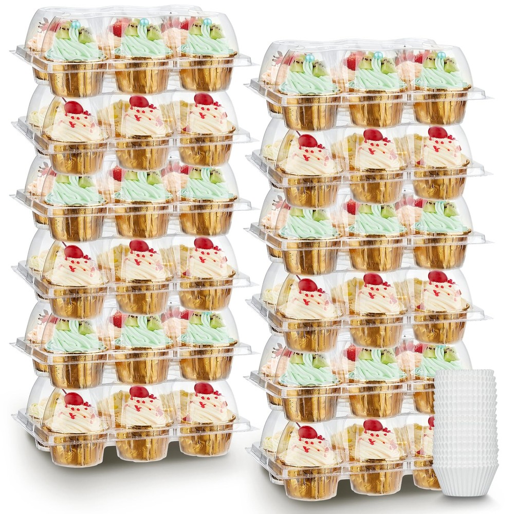 240 Pack Stackable Cupcake Containers 6 Count Dome Lid Carrier Liners Clear