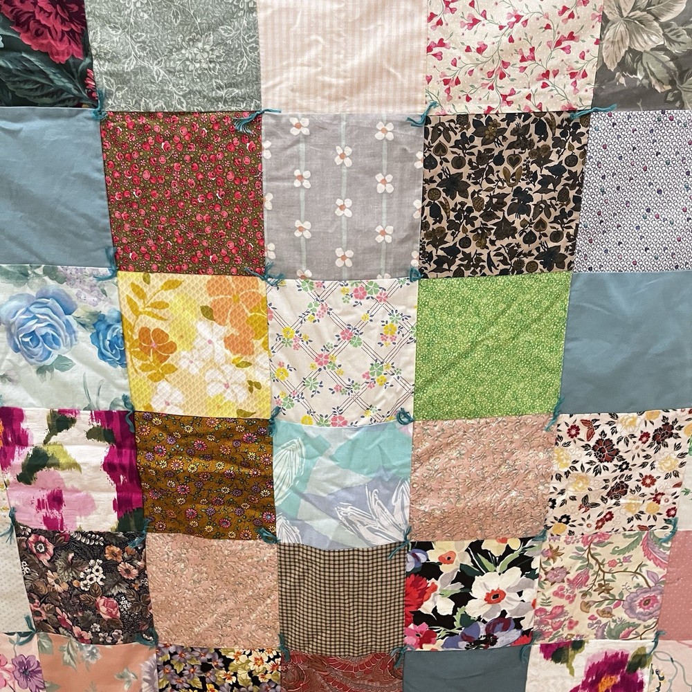 Handmade Patchwork Quilt Throw Lap Blanket Floral Teal Green